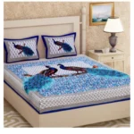 Generic Cotton Printed Queen Size Bedsheet With 2 Pillow Covers (Blue, 90x100 Inch)