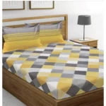 Generic Cotton Printed Queen Size Bedsheet With 2 Pillow Covers (Yellow, 90x100 Inch)