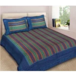 Generic Cotton Printed Queen Size Bedsheet With 2 Pillow Covers (Blue, 90x100 Inch)