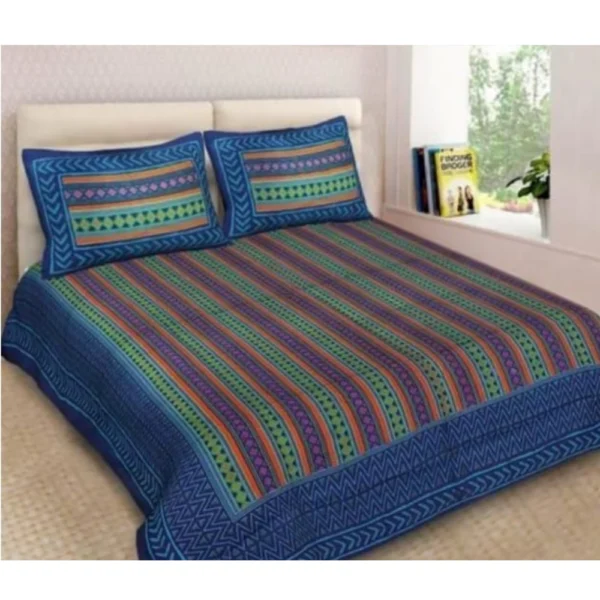 Generic Cotton Printed Queen Size Bedsheet With 2 Pillow Covers (Blue, 90x100 Inch)
