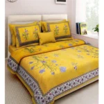 Generic Cotton Printed Queen Size Bedsheet With 2 Pillow Covers (Yellow, 90x100 Inch)