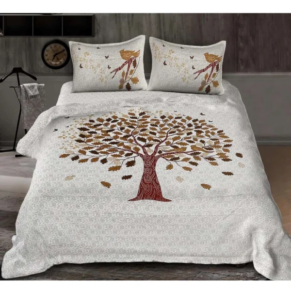 Generic Cotton Printed Queen Size Bedsheet With 2 Pillow Covers (White, 90x100 Inch)
