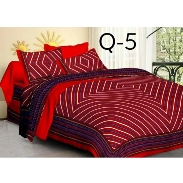 Generic Cotton Printed Queen Size Bedsheet With 2 Pillow Covers (Red, 90x100 Inch)