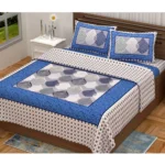 Generic Cotton Printed Queen Size Bedsheet With 2 Pillow Covers (Blue, 90x100 Inch)