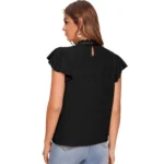 Generic Women's Polyester Solid Cap Sleeve Sweetheart Neck Top (Black) - Image 2