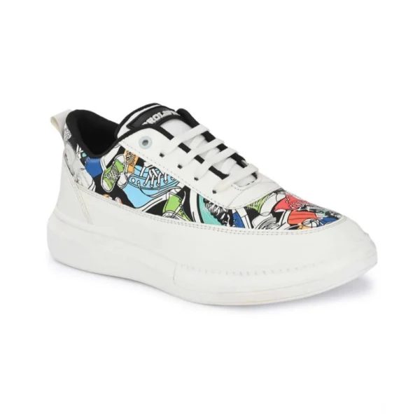 White Men's Printed Synthetic Lace-Up Sneakers