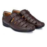 Men's Brown Faux Leather Velcro Sandals