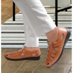 Generic Men's Casual Faux Leather Solid Velcro Sandal (Tan) - Image 2