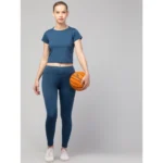 Women's Teal High-Rise Tights - Angle 2