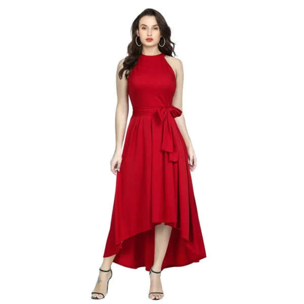 Red Solid Halter Neck Dress for Women