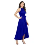 Generic Women's Polyster Solid Halter Neck Sleeveless Dress (Royal Blue) - Image 5