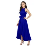 Generic Women's Polyster Solid Halter Neck Sleeveless Dress (Royal Blue) - Image 4