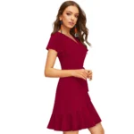 Generic Women's Knitting stretchable Solid V Neck Flaired Sleeve Dress (Maroon ) - Image 4