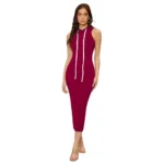 Maroon knitted stretchable sleeveless dress for women