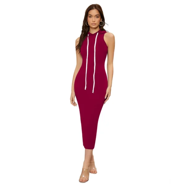 Maroon knitted stretchable sleeveless dress for women