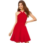 Red Halter Neck Sleeveless Knit Dress for Women