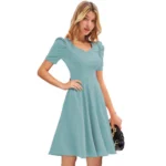 Generic Women's Knitting stretchable Solid V Neck Cap Sleeve Dress (Pista) - Image 4