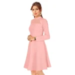 Generic Women's Knitting stretchable Solid Round Neck Full Sleeve Dress (Peach) - Image 2