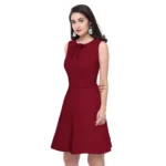 Generic Women's Polyester Solid Round Neck Sleeveless Dress (Maroon) - Image 2