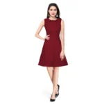 Maroon Polyester Round Neck Sleeveless Dress