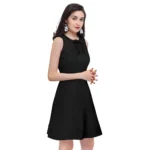 Generic Women's Polyester Solid Round Neck Sleeveless Dress (Black) - Image 4