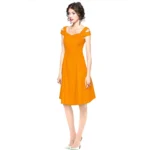 Generic Women's Polyester Solid V Neck Cap Sleeve off Shoulder Dress (Yellow) - Image 2