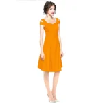Generic Women's Polyester Solid V Neck Cap Sleeve off Shoulder Dress (Yellow) - Image 4