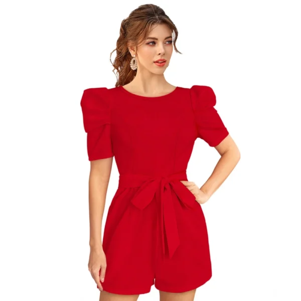 Red Knitted Puff Sleeve Dress