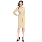 Women's Beige Knit Dress - Angle 2