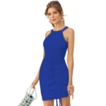 Generic Women's Knitting stretchable Solid Round Neck Sleeveless Dress (Royal Blue) - Image 2