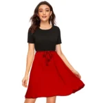 Red Knitting Stretchable Round Neck Cap Sleeve Dress