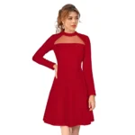 Red Knitted Round Neck Full Sleeve Dress
