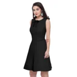 Generic Women's Polyester Solid Round Neck Sleeveless Dress (Black) - Image 2