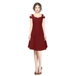 Maroon Polyester Off Shoulder Dress