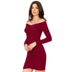 Generic Women's Knitting stretchable Solid V Neck Full Sleeve Dress (Maroon) - Image 4