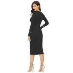 Generic Women's Knitting stretchable Solid Round Neck Full Sleeve Dress (Black) - Image 5