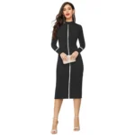 Black knitted stretchable round neck full sleeve dress