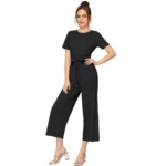 Generic Women's Knitting stretchable Solid Round Neck Cap Sleeve Jumpsuit (Black) - Image 2