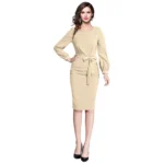 NariHaat Beige Round Neck Full Sleeve Knit Dress