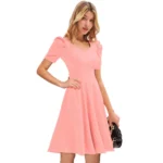 Generic Women's Knitting stretchable Solid V Neck Cap Sleeve Dress (Peach) - Image 4