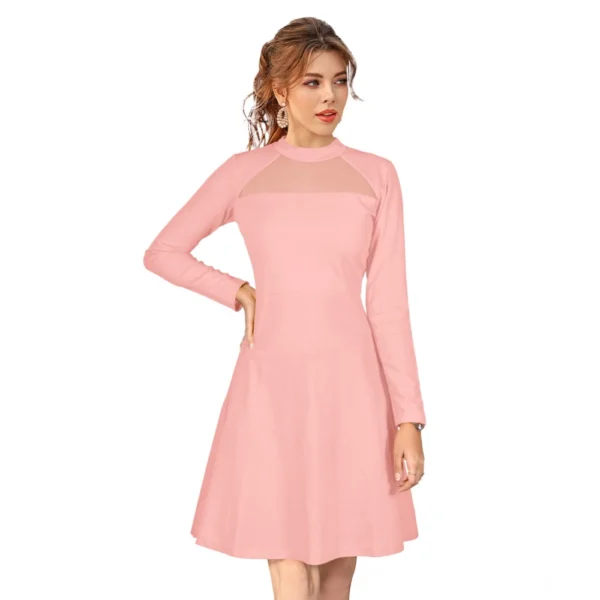 Peach Knitted Round Neck Full Sleeve Dress