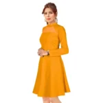 Generic Women's Knitting stretchable Solid Round Neck Full Sleeve Dress (Yellow) - Image 2