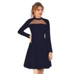 Blue Knitted Round Neck Full Sleeve Dress
