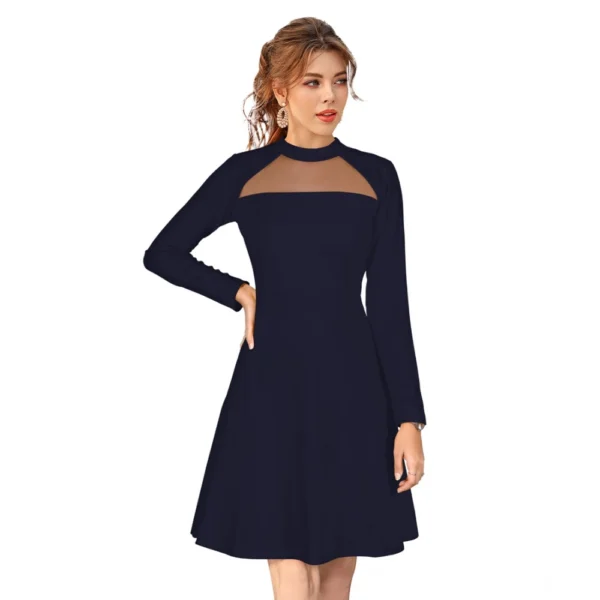 Blue Knitted Round Neck Full Sleeve Dress