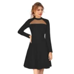 Black Knitted Round Neck Full Sleeve Dress