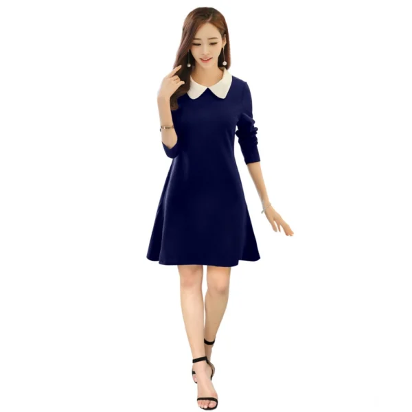 Blue Polyester Collar 3-4th Sleeve Dress