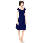Generic Women's Polyester Solid V Neck Cap Sleeve off Shoulder Dress (Blue) - Image 4