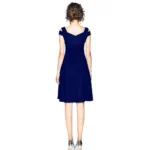 Generic Women's Polyester Solid V Neck Cap Sleeve off Shoulder Dress (Blue) - Image 5