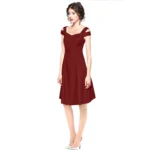 Generic Women's Polyester Solid V Neck Cap Sleeve off Shoulder Dress (Maroon) - Image 2