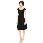 Generic Women's Polyester Solid V Neck Cap Sleeve off Shoulder Dress (Black) - Image 2